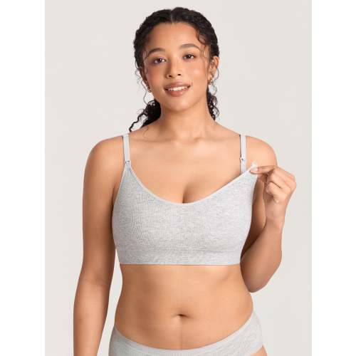 Ribbed Cotton Nursing Bralette, Warm Sand Heather
