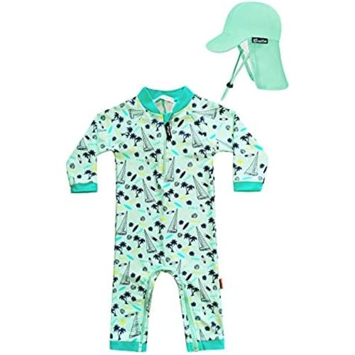weVSwe Newborn Baby Boy Swimsuit Toddler Rash Guard Long Sleeve UPF 50+ Sun Protection Swimwear with Sun Hat Set