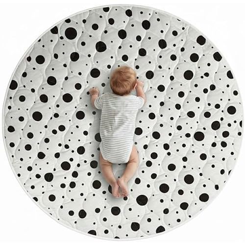 Byrd & Blume Reversible Round Baby Play Mat – Black and White Spots/Sage Green