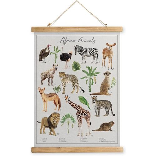 MIDEFINCH Vintage Wildlife Linen Poster with Wooden Scroll Frame