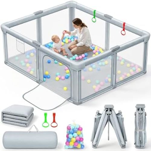 Foldable Baby Playpen with Mat 59"×71" Playpen for Babies and Toddlers