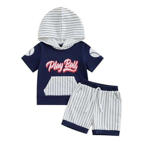 FOCUSNORM Toddler Baby Boy Summer Clothes Baseball Short Sleeve Hooded T-Shirt Elastic Waist Shorts Newborn Infant Boy Outfit