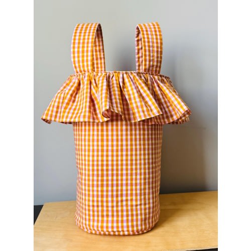 Ruffled Stroller Bag | Stylish Diaper Tote for Moms | Feminine Baby Organizer | Pink and Orange Gingham stroller Storage | Trendy Mom Gift