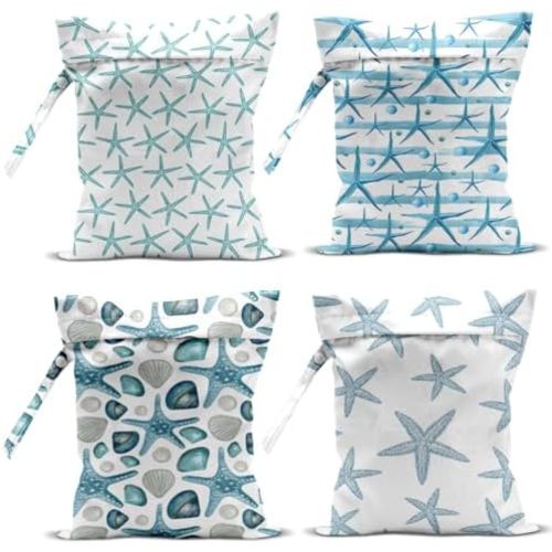 4 Pcs Wet Bag, Wet Dry Bag, Waterproof Bag, Swimsuit, Beach Bag, Wet Bag for Pool, Beach, Diapers, Nanobag, Cruise Ship Essentials, Starfish Accessories Travel Essentials for Women