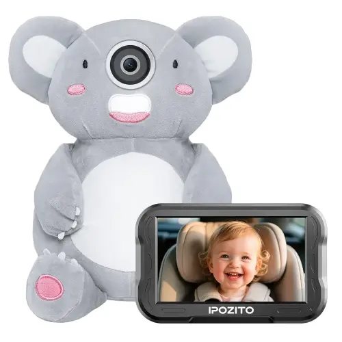 IPOZITO Baby Car Camera with 1080P HD Night Vision Koala Car Baby Monitor to Keep Your Baby Safe and Smiling Rear-Facing Seat Camera for Kids Newborns Pets ACZ439