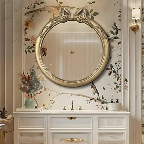 28x28 inch Bow Mirrors for Wall, Round/Circle God Decorative Wall Mounted Mirror, Irregular Mirrors Suitable for Bedroom, Hallway, Living Room Decoration, Bathroom Sink