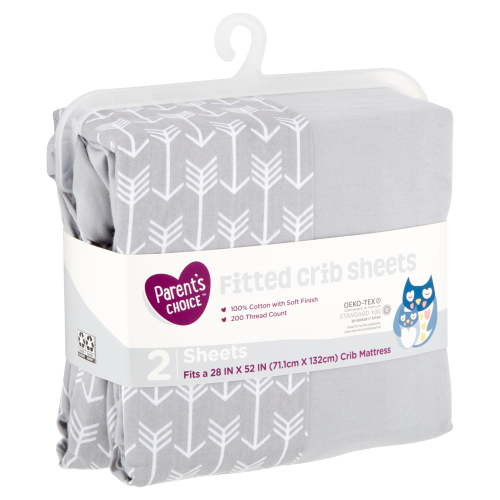 Parent's Choice 100% Cotton Fitted Crib Sheets, 2-Pack, Gray Arrow