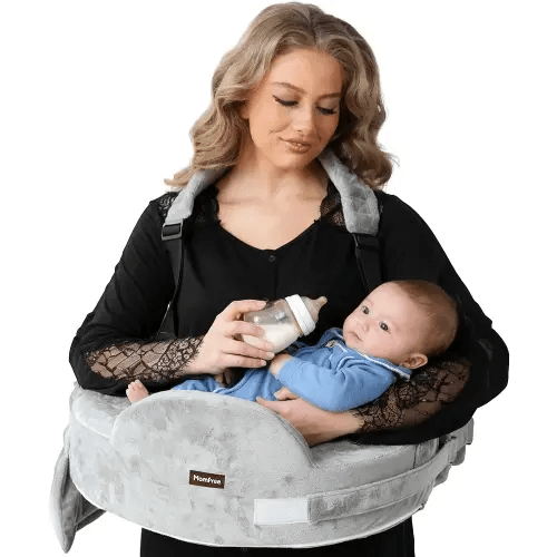 Nursing Pillow for Standing/Sitting Use- Springy Memory Foam for Support & Comfort, Large Breastfeeding Pillow - Safety Fence, Adjustable Waist Belt and Support Backrest, Removable Cover with Pocket