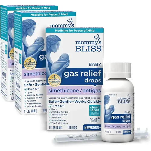 Mommy's Bliss Gas Relief Drops Bottle, Simethicone Drops for Infants, Relieves Stomach Discomfort, Safe & Gentle, Ginger Flavor, 1 Fl Oz (Pack of 3)