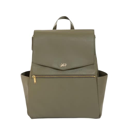 Freshly Picked Classic II Diaper Bag Backpack, Wipeable Vegan Leather With Changing Pad (Sage Green V2)
