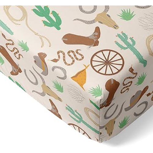 Little Sleepies Baby Crib Sheets, Buttery Soft Viscose from Bamboo Crib Sheets for Boys & Girls, Toddler Bed Sheet, Standard Crib Mattress Sheet, Super Stretchy & Elasticized (Caramel Ready to Rodeo)
