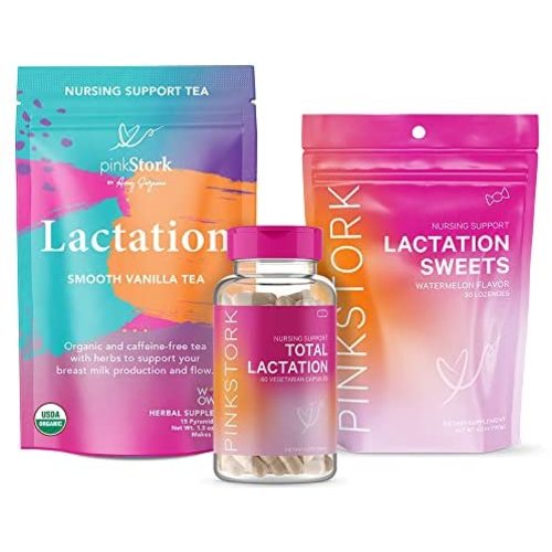 Pink Stork Nursing Bundle: Lactation Supplements for Breastfeeding Women, Fenugreek Lactation Tea + Sweets, Supports Breast Milk Supply + Flow, Milk Thistle + Anise, Postpartum Essentials, Women-Owned
