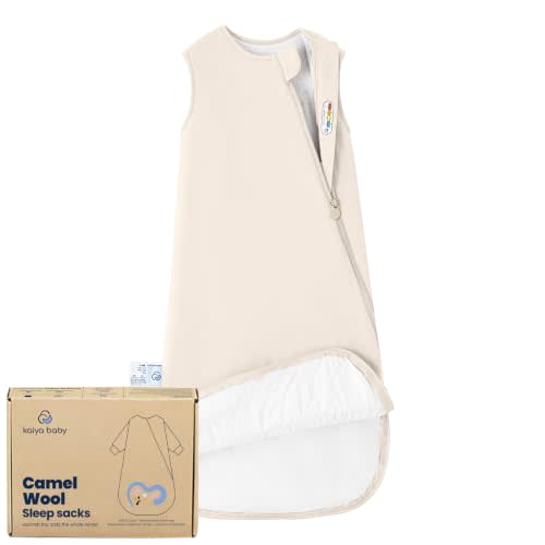 kaiya baby 1.0 TOG Organic Cotton Sleep Sack, Camel Wool, 6-18M | Safe Sleep Design CPSC Tested GOTS certification Organic Cotton & Camel Wool Filling Temperature Indicator Two-Way Zipper