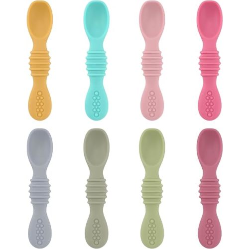Baby Spoons Self Feeding 6 Months, 8 Pcs Safe Food Grade Silicone Baby Led Weaning Spoons Set with Moderate Depth, Easy-Grip Handle, and Soft Texture, Easy to Clean, Gentle on Gums