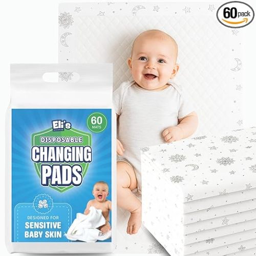 Eli with Love Disposable Baby Changing Pads - Soft, Waterproof & Leakproof Liners Absorbent Underpads - Large Travel Size Diaper Changing Mat for Home, Car, Diaper Bag - (60 Pack, Boho)