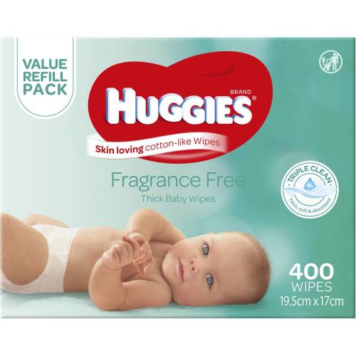 Huggies Thick Baby Wipes Fragrance Free 400 pack