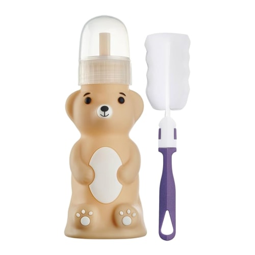 Honey Bear Straw Cup, Therapeutic, Squeezable, Spill Proof and Leak Resistant Lid (Pack of 1 Bottle and 3 Straws) (Brown)