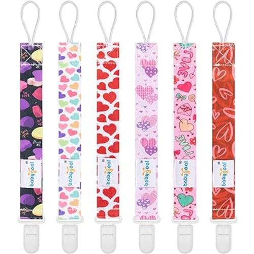 babygoal Heart Pacifier Clips, 6 Pack Binky Paci Holder and Leash Fits for Most Pacifiers, Binkies and Valentine's Day Gift 6PB24