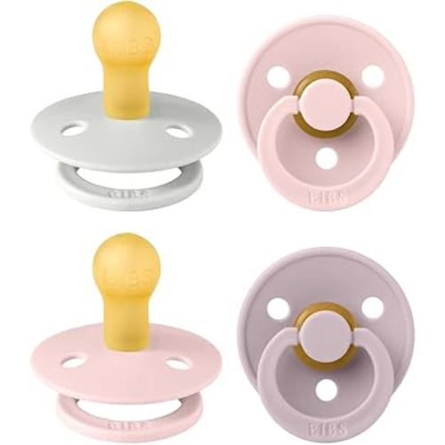 BIBS Pacifiers - Colour 4-Pack | BPA Free Baby Pacifier | Round Nipple Binkies | Natural Rubber Latex Soother | Made in Denmark | Size 0-6 Months | Haze Mix