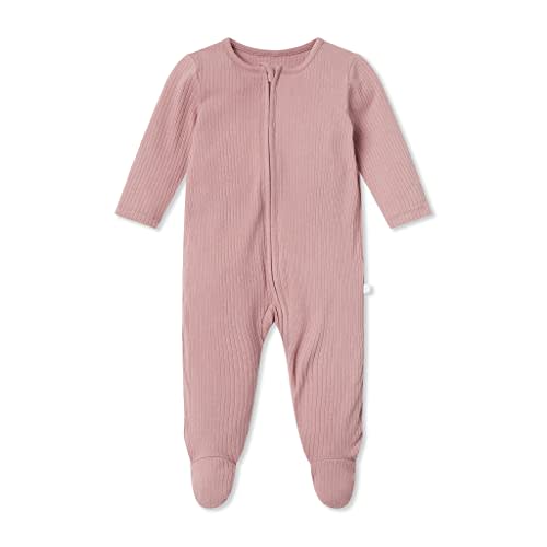 MORI Baby Ribbed Clever Pajamas with Two-Way Zips & Scratch Mitts – Footed Nightwear – Viscose from Bamboo & Cotton