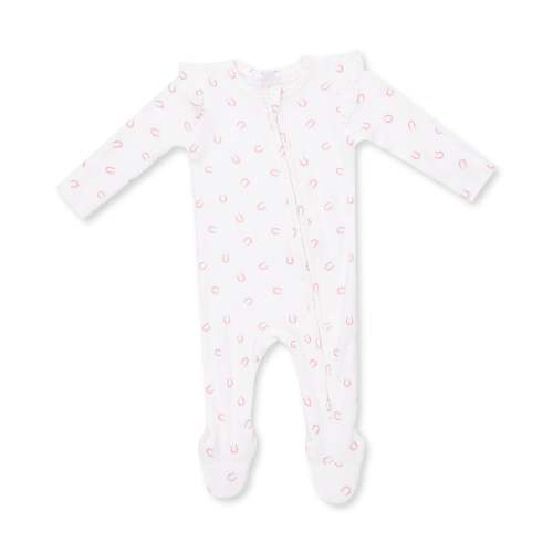 Little Horseshoes Pink - 2 Way Ruffle Sleeve Zipper Footie – Angel Dear: NB