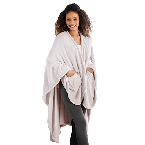 Berkshire Blanket Primalush™ Wearable Blanket, Cozy Loungewear Pocketed Plush Cape Wrap for Adults & Teens(Moonbeam, One Size 58"X64")