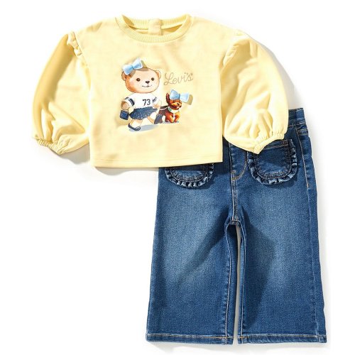 Levi's® Baby Girls Balloon-Sleeve Bear/Dog Graphic T-Shirt & Denim Jeans Set
