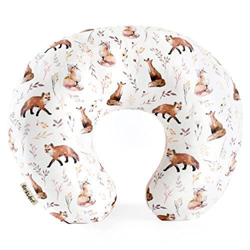 GRSSDER Nursing Pillow Cover Stretchy Minky Removable Nursing Covers for Breastfeeding Pillows, Ultra Soft Comfortable Slipcover for Girls, Pretty Fox Pattern