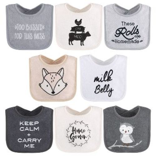 The Peanutshell Unisex Terry Cotton Baby Bibs, 8-Pack, Black/White/Gray