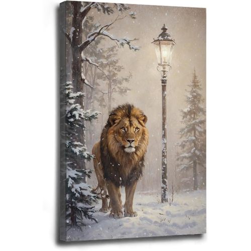 GAWQXEYD Narnia Art Print Lamppost and Aslan Winter Wall Art Narnia Poster Painting Wall Decor Lion Wall Decor Nature Aesthetic Print Wall Art Canvas Wall Poster
