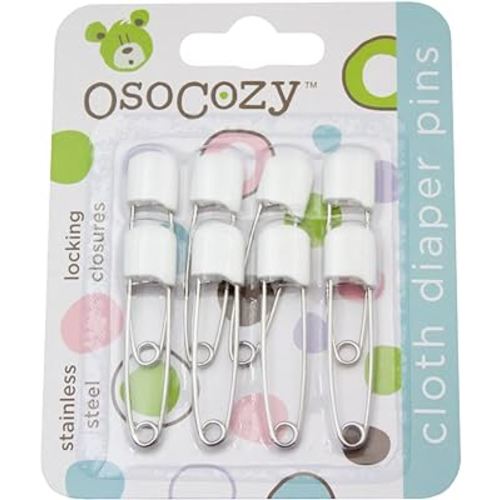 OsoCozy Diaper Pins - {White} - Sturdy, Stainless Steel Diaper Pins with Safe Locking Closures - Use for Special Events, Crafts or Colorful Laundry Pins , 8 Count (Pack of 1)