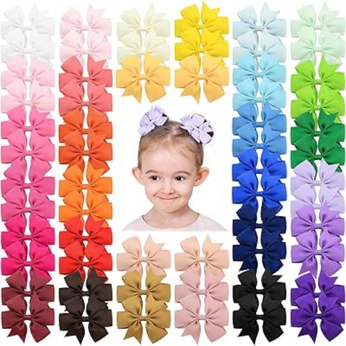 60PCS 3 Inch Hair Bows Grosgrain Ribbon Toddler Hair Accessories with Alligator Clip Bow for Girls Baby Kids Teens In Pairs