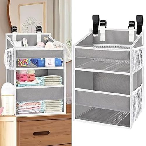 Ofiray-home Hanging Diaper Organizer for Changing Table,Cribs,Car,Playard or Wall & Nursery Organization-Durable 2-Tier Diaper Organizer with Mesh Pockets and Viewable Design, Won't Deform, Light Gray