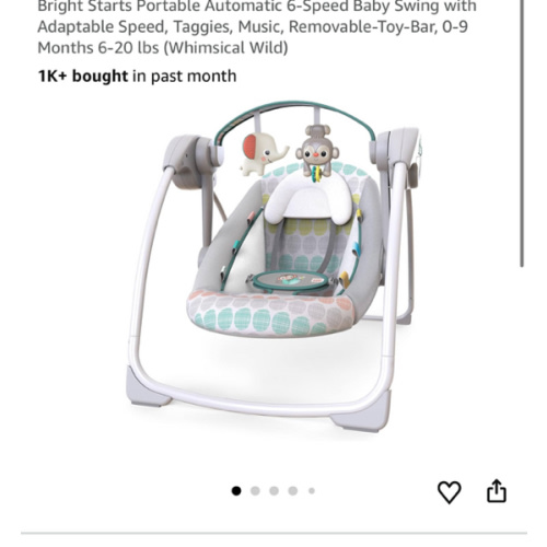 Bright Starts Portable Automatic 6-Speed Baby Swing with Adaptable Speed, Taggies, Music, Removable-Toy-Bar, 0-9 Months 6-20 lbs (Whimsical Wild)