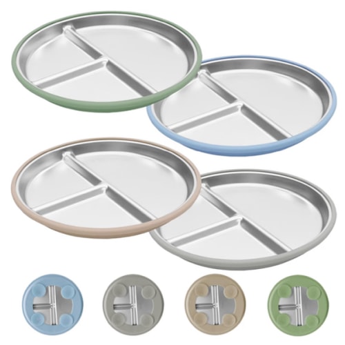 4 Pack Stainless Steel Toddler Plates with Suction