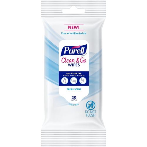 PURELL® Clean & Go Cleaning Wipes, Skin and Surface, Fresh Scent, 20 Count Travel Pack (Pack of 12), 9269-12-CMR