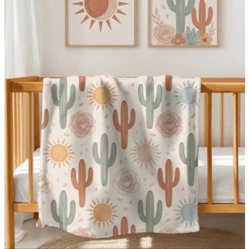 Western Boho Crib Blanket, Cowgirl Baby Blanket, Desert Cactus Nursery Throw, Southwestern Nursery Decor, Baby Shower Gift