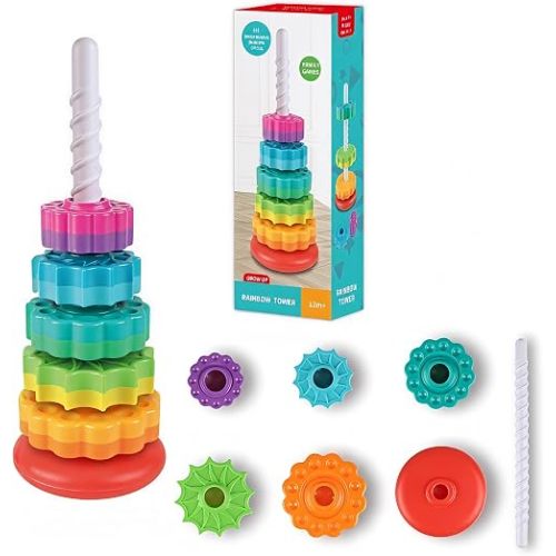 Baby Spinning Stacking Toy – Stacking Toy for Babies Autism Toys Spiral Stacker Toy Rainbow Spinning Wheel Toy for Focus, Dexterity, Brain Development,Interactive Learning Birthday Gift