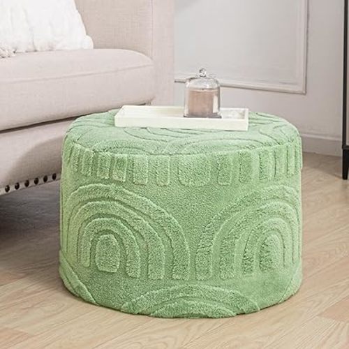 Asuprui Plush Fabric Ottoman Footrest – 20"x14" Soft Foam Pouf with Removable Cover Perfect for Living Room, Bedroom & Dorm(Sage Green)