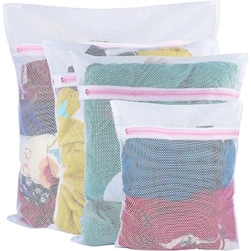 Vivifying Mesh Laundry Bags, 4pcs Durable Coarse Mesh Wash Bags with Zipper for Washing Machine, Delicates, Lingerie, Socks, Shoes and Stuffed Animals