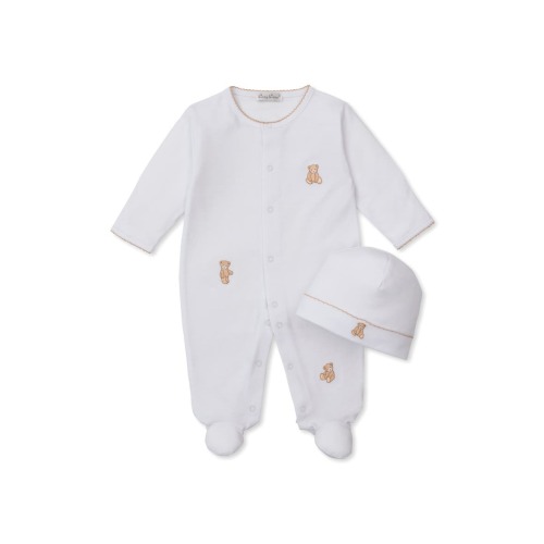 Bear Embroidered Footie & Hat Set, 0-3M