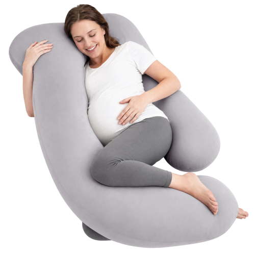 Sasttie Cooling Pregnancy Pillows for Sleeping, U Shaped Full Body Pillow with Removable Cover, Pregnant Women Must Haves, Maternity Essential, Light Grey
