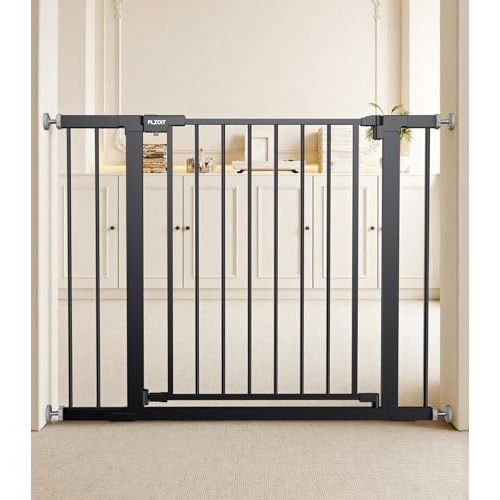 29.5-40.5" Baby Gate for Stairs, Dog Gate for Doorways, Walk Thru Auto Close Metal Baby Safety Gate for The House, Stairs and Doorways, Child Gate Pressure Mounted, Pet Gate for Dog Indoor - Black