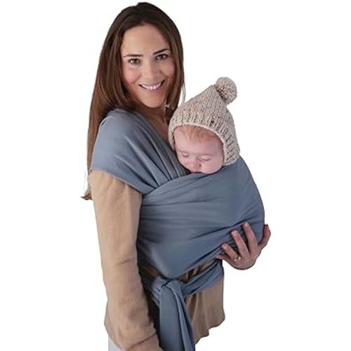 mushie Baby Wrap Carrier | Organic Cotton and Elastane | Infant Sling for Newborn and Babies 8-35 lbs (Tradewinds)