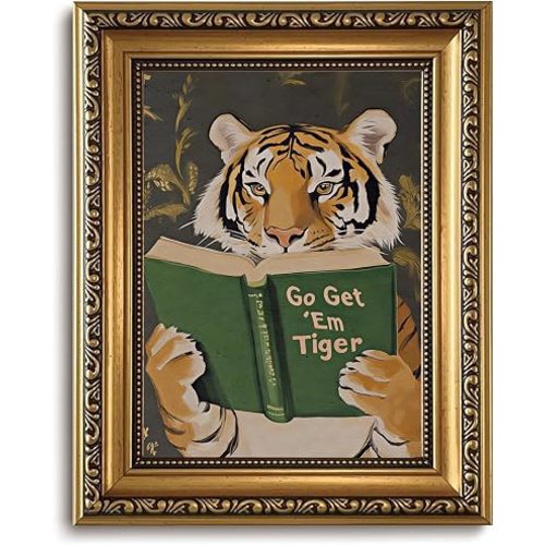 AYHSSMO Tiger Wall Art Animal Reading Canvas Print Motivational Wall Decor