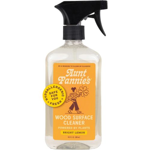 Aunt Fannie's All Purpose Wood Spray Cleaner, No-Wax Formula, Perfect for Wood Tables, Walls, Counters & Shelves, 16.9 Ounces, Lemon Scent (Pack of 1)
