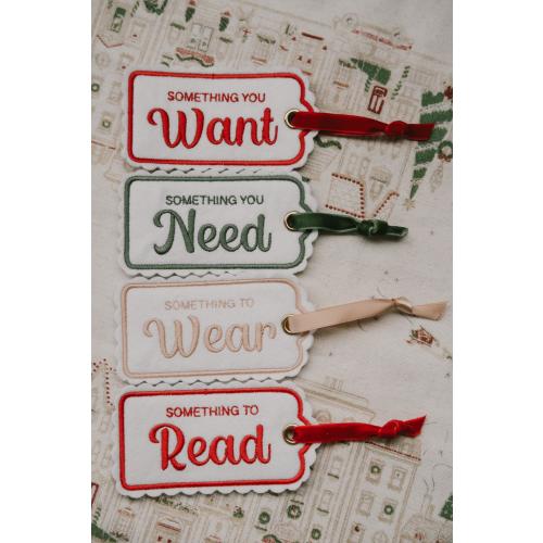 Something you want, need, wear and read gift tag set