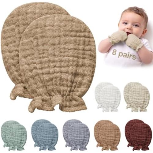 Pro Goleem Muslin Baby Mittens for Newborn, No-Scratch Soft Cotton Breathable 0-6 Months Gloves for Boys and Girls