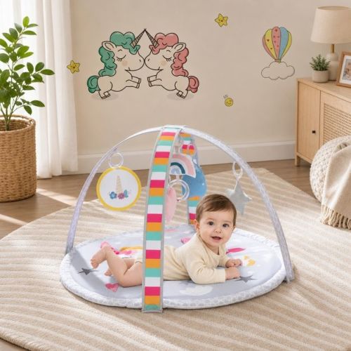 Baby Play Gym Mat 7-in-1 with 5 Detachable Toys, Padded Activity Mat, Multicolor