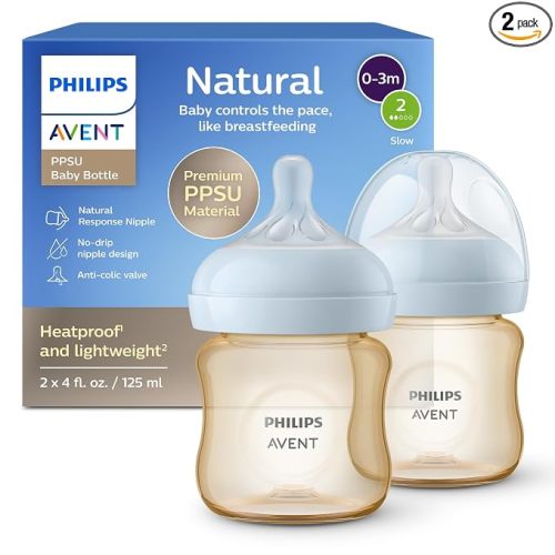 Philips Avent Natural PPSU Baby Bottles, Slow Flow, 4 oz, BPA-Free